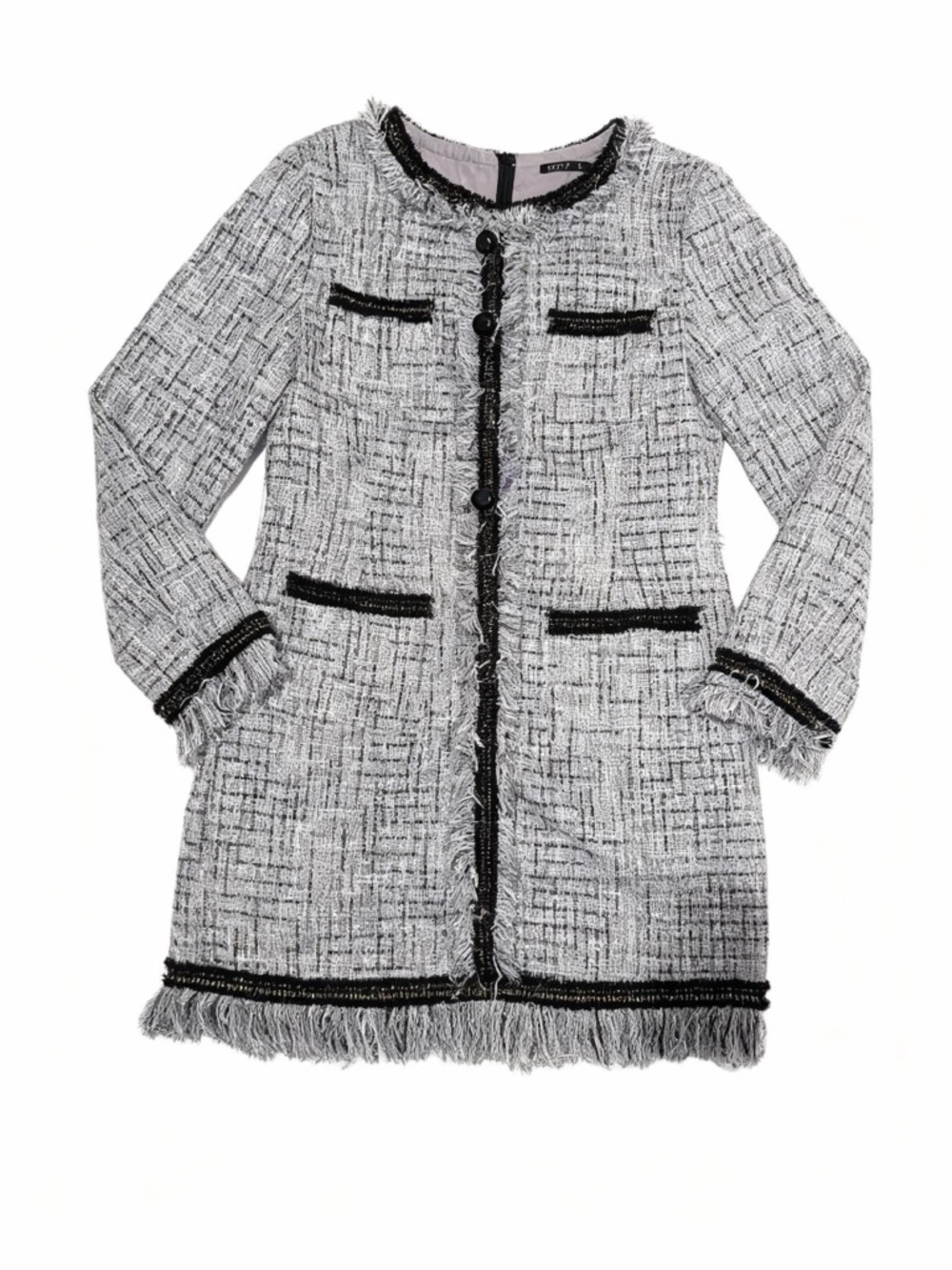 MOTF Gray Tweed Fringe Dress Size S | Button Front Dress